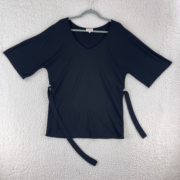 Deletta Black Dolman Sleeve V-Neck Shirt Womens Tie Waist Stretch Size‎ Medium - Picture 1 of 10